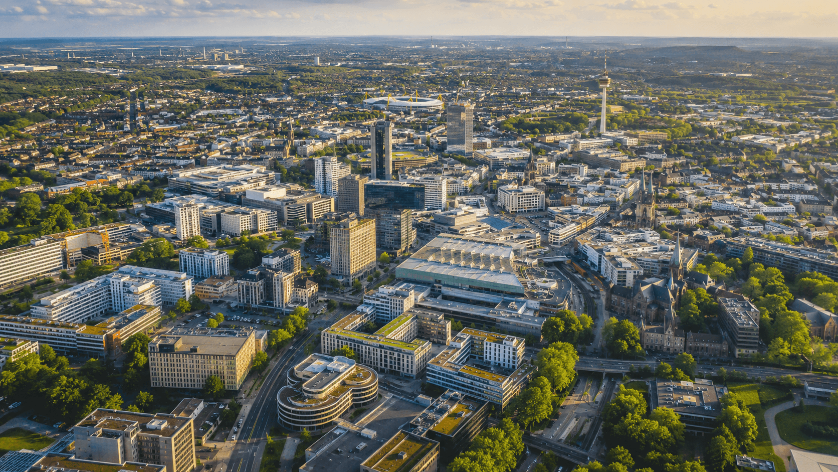 Skyline von Dortmund mit U-Tower und Signal Iduna Park – HUNARI IT-Dienstleister Dortmund