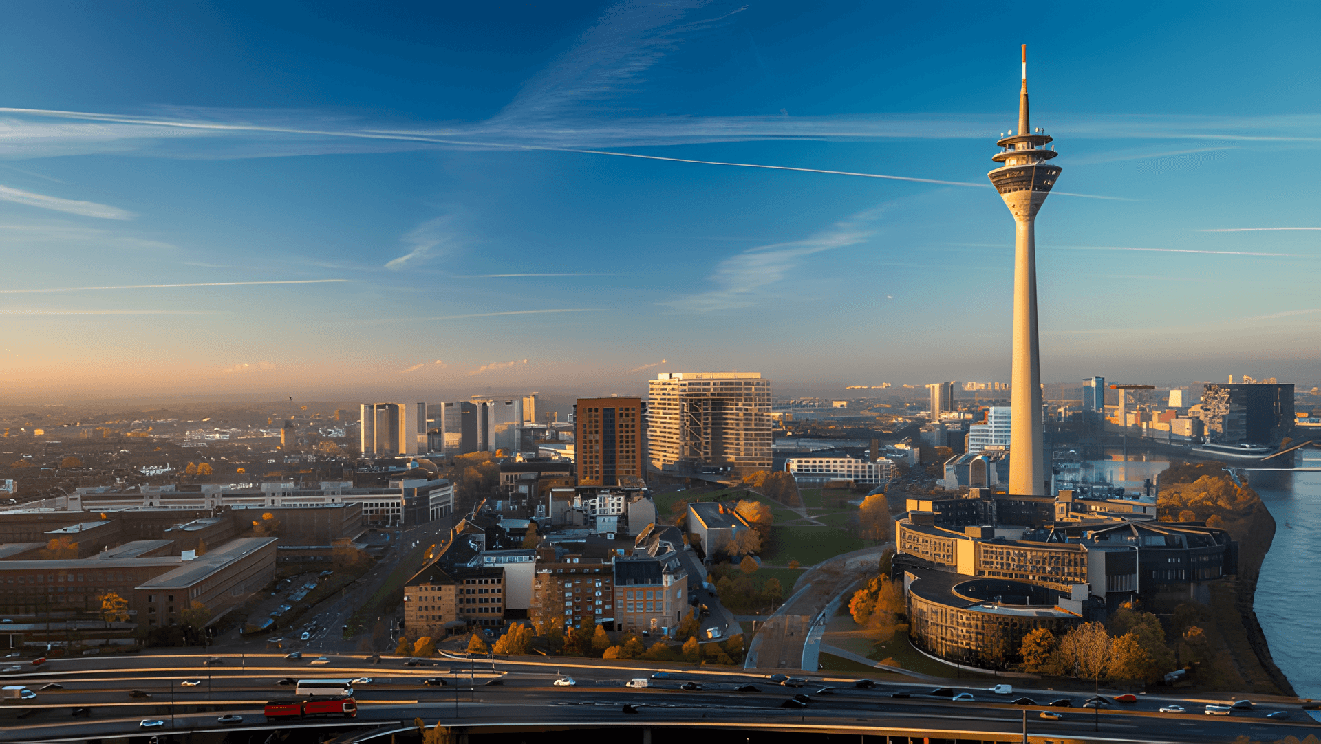 Düsseldorfer Skyline bei Nacht – HUNARI IT-Dienstleister und Systemhaus in Düsseldorf